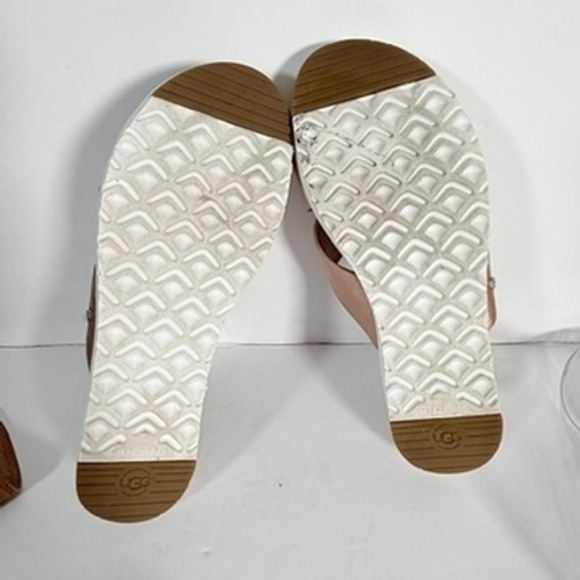 UGG Women's Rose Gold Metallic Leather Crisscross Strap Slides Sandals Size 8 - Picture 5 of 7